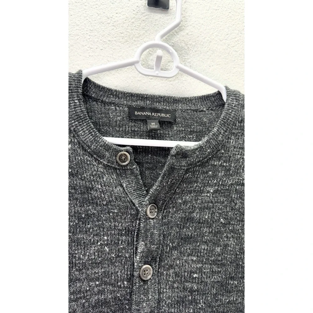 Banana Republic Long Sleeve Henley Wool Linen Blend Shirt Dark Gray Base Layer